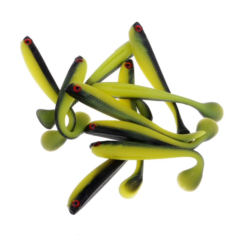10 Pieces Soft Fishing Bait T Tail Fishing Lure Plastic Worm Swimbait Green