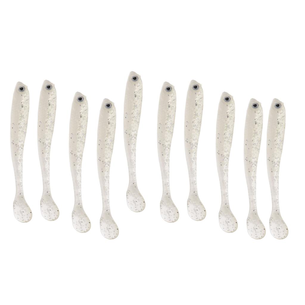 10 Pieces Soft Fishing Bait T Tail Fishing Lure Plastic Worm Swimbait White