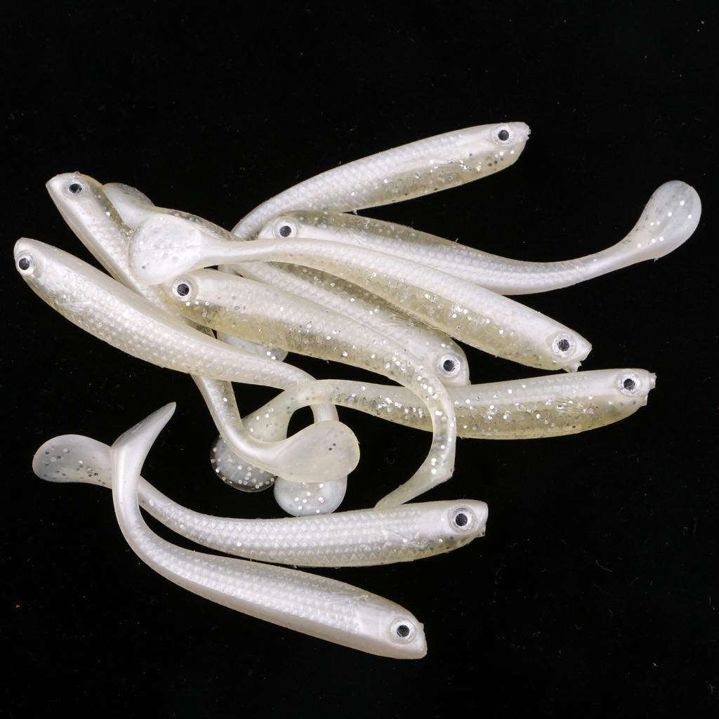 10 Pieces Soft Fishing Bait T Tail Fishing Lure Plastic Worm Swimbait White
