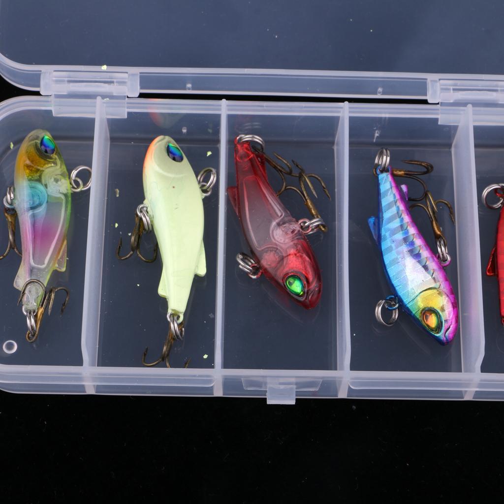 5pcs 3D Eye Minnow VIB Crankbaits Fishing Lure Kit Hard Baits with Box 4cm