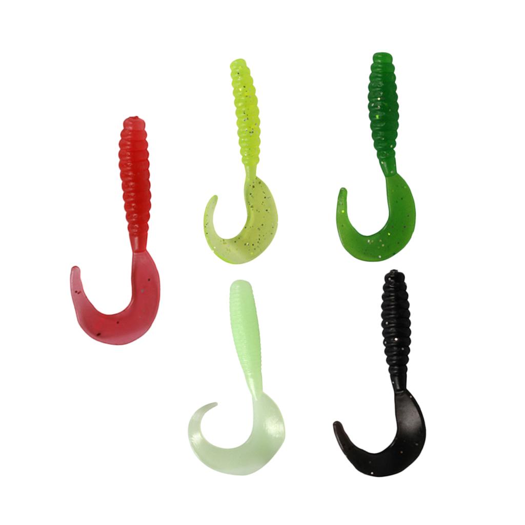 25pcs Single Tail Soft Lures Fishing Bait Maggots Grub Worm Lure, 5 Colors