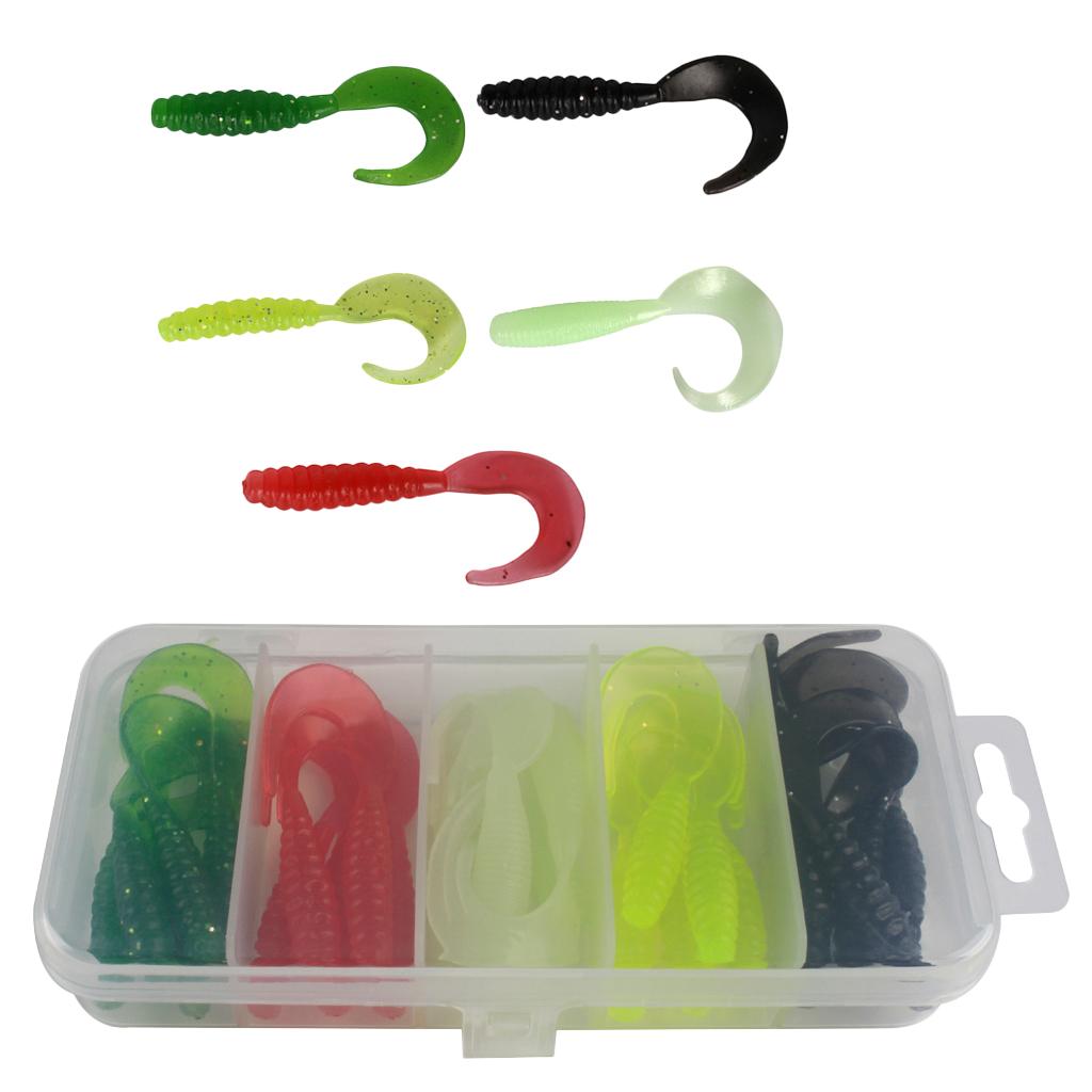 25pcs Single Tail Soft Lures Fishing Bait Maggots Grub Worm Lure, 5 Colors