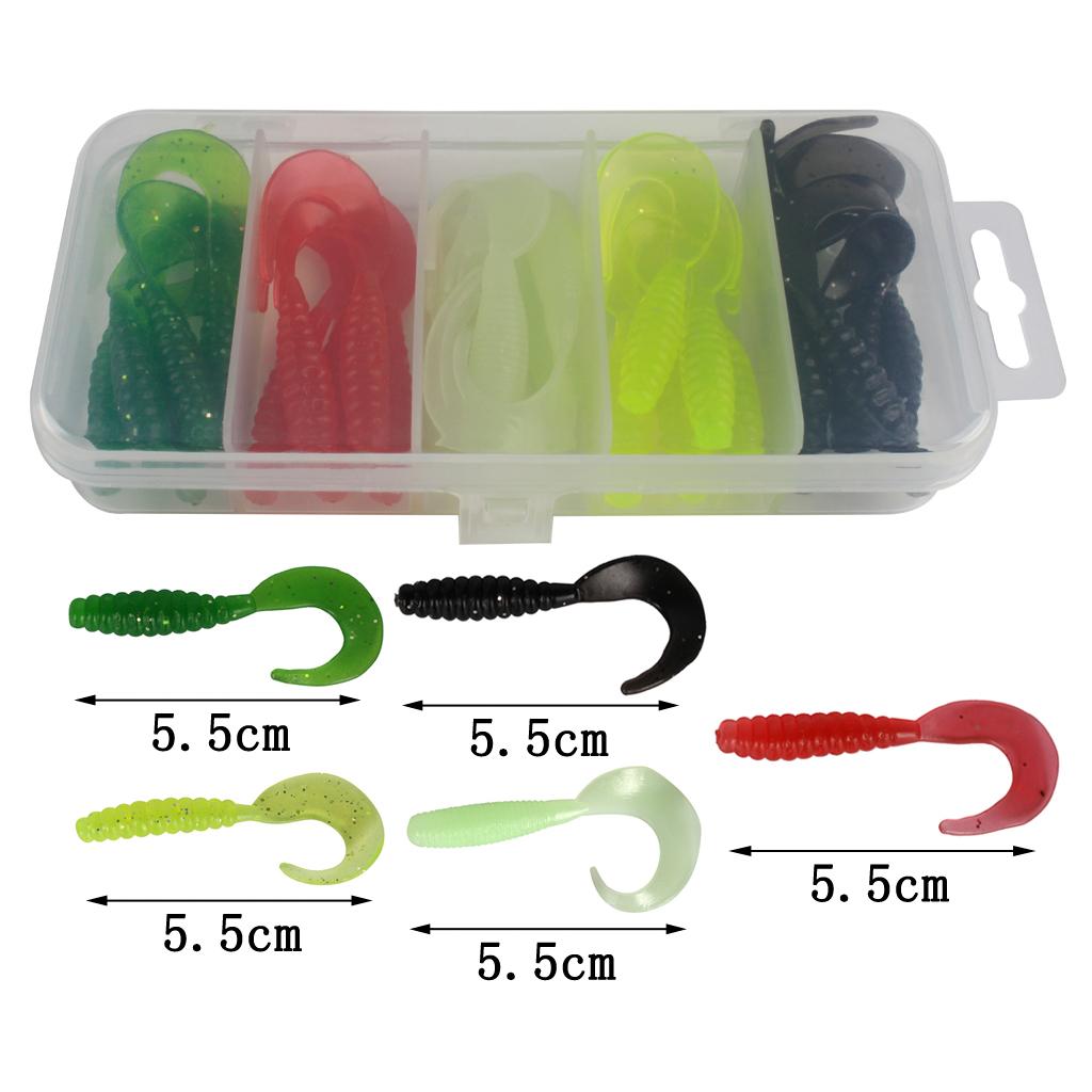 25pcs Single Tail Soft Lures Fishing Bait Maggots Grub Worm Lure, 5 Colors