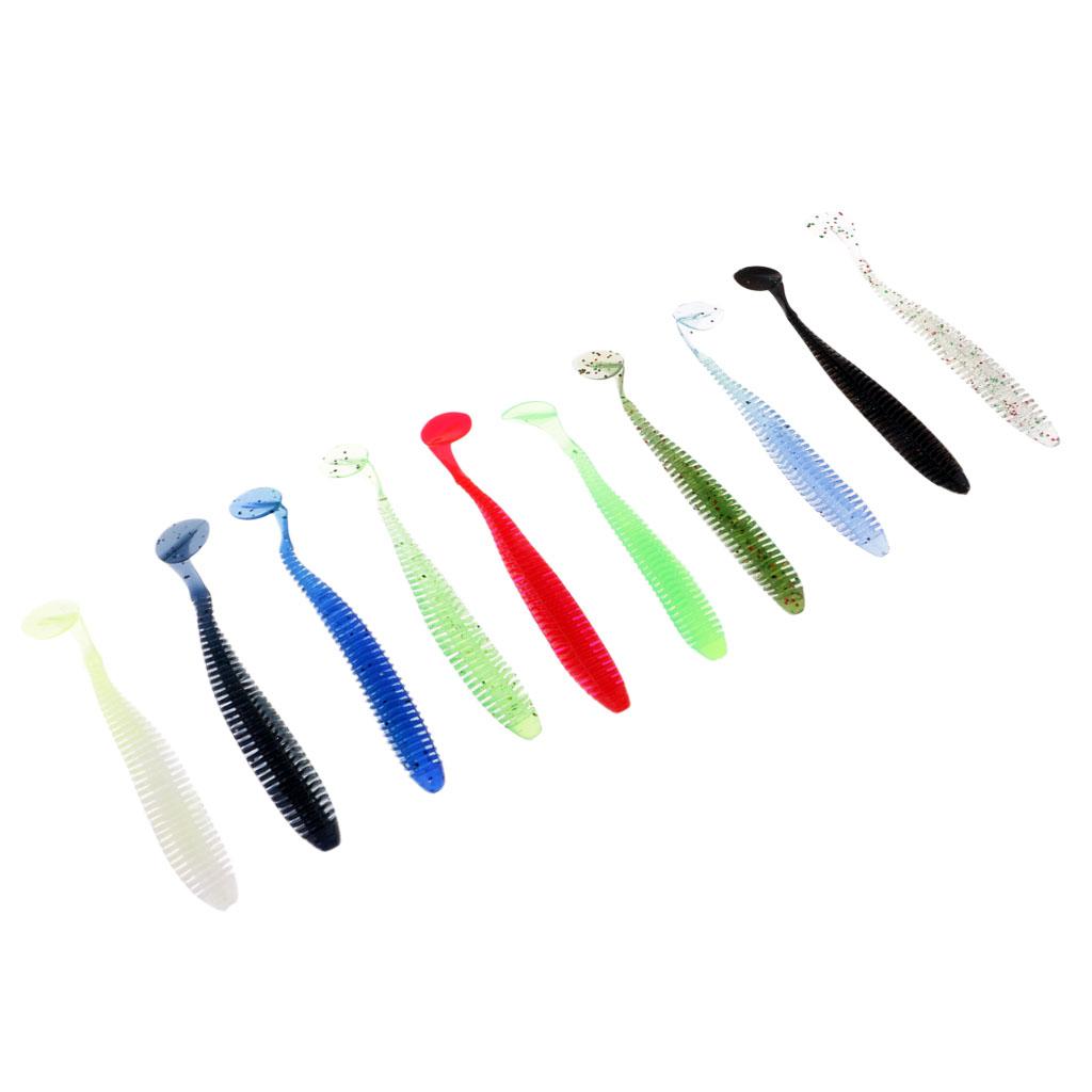 10Pcs/lot Worm Shaped Soft T Tail Fishing Lure Bass Trout Baits Tackle 8.5cm