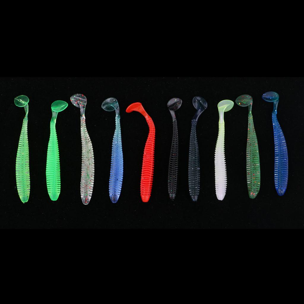 10Pcs/lot Worm Shaped Soft T Tail Fishing Lure Bass Trout Baits Tackle 8.5cm