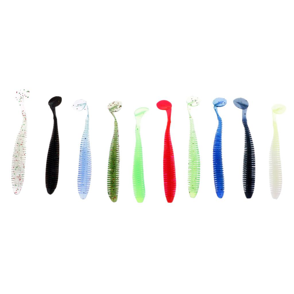 10Pcs/lot Worm Shaped Soft T Tail Fishing Lure Bass Trout Baits Tackle 8.5cm