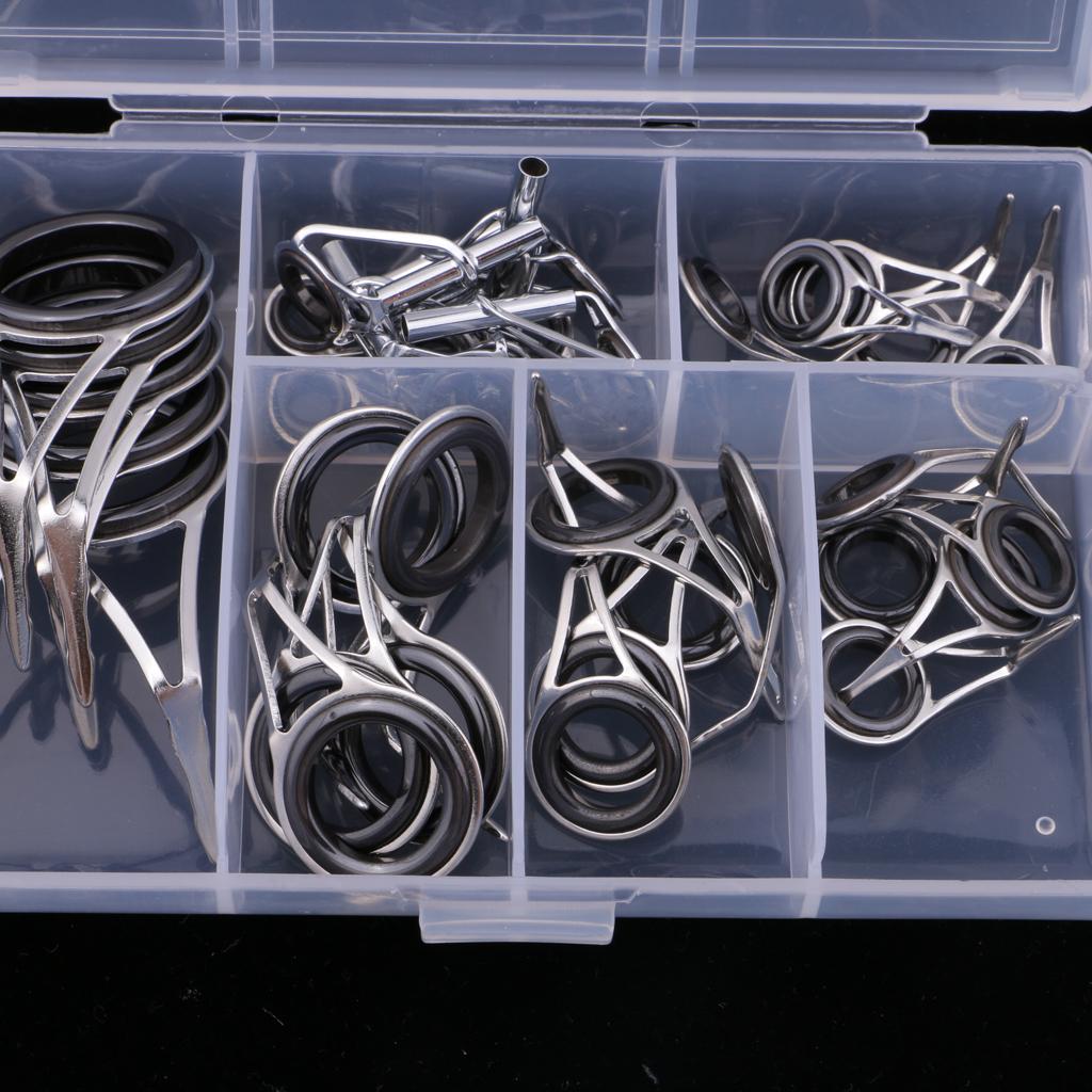 35pcs Fishing Rod Guides Eye Ring Rod Repair Kit Mixed Size for Rod Building