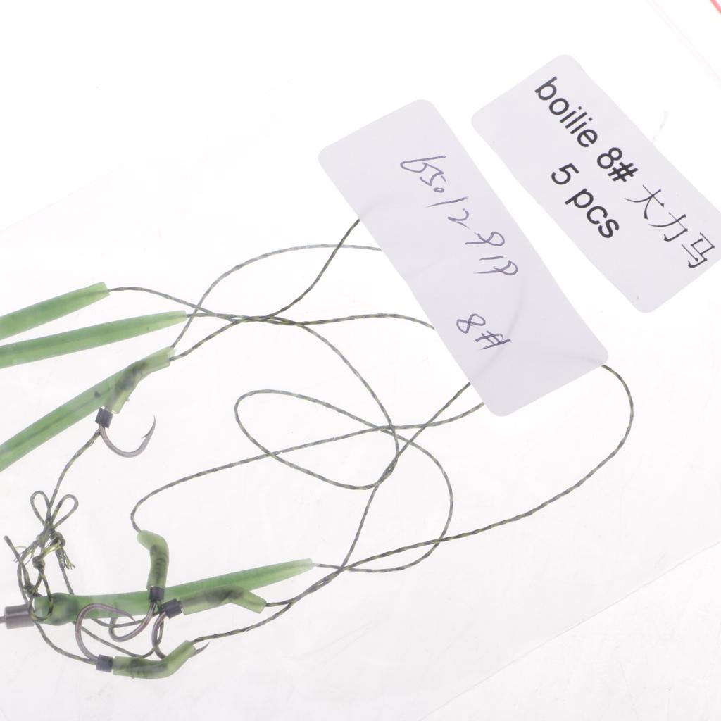 5Pieces Carp Fishing Hook Link Braided Line Hair Rigs Terminal Tackle  8#