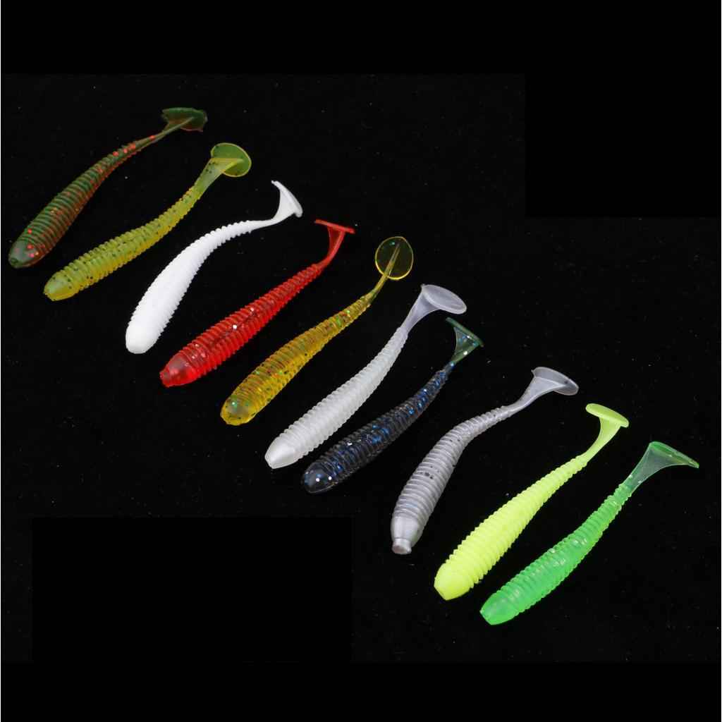 10x Colorful Artificial Worm Fishing Lures T Tail Earthworm Grub Baits Luminous Soft Baits