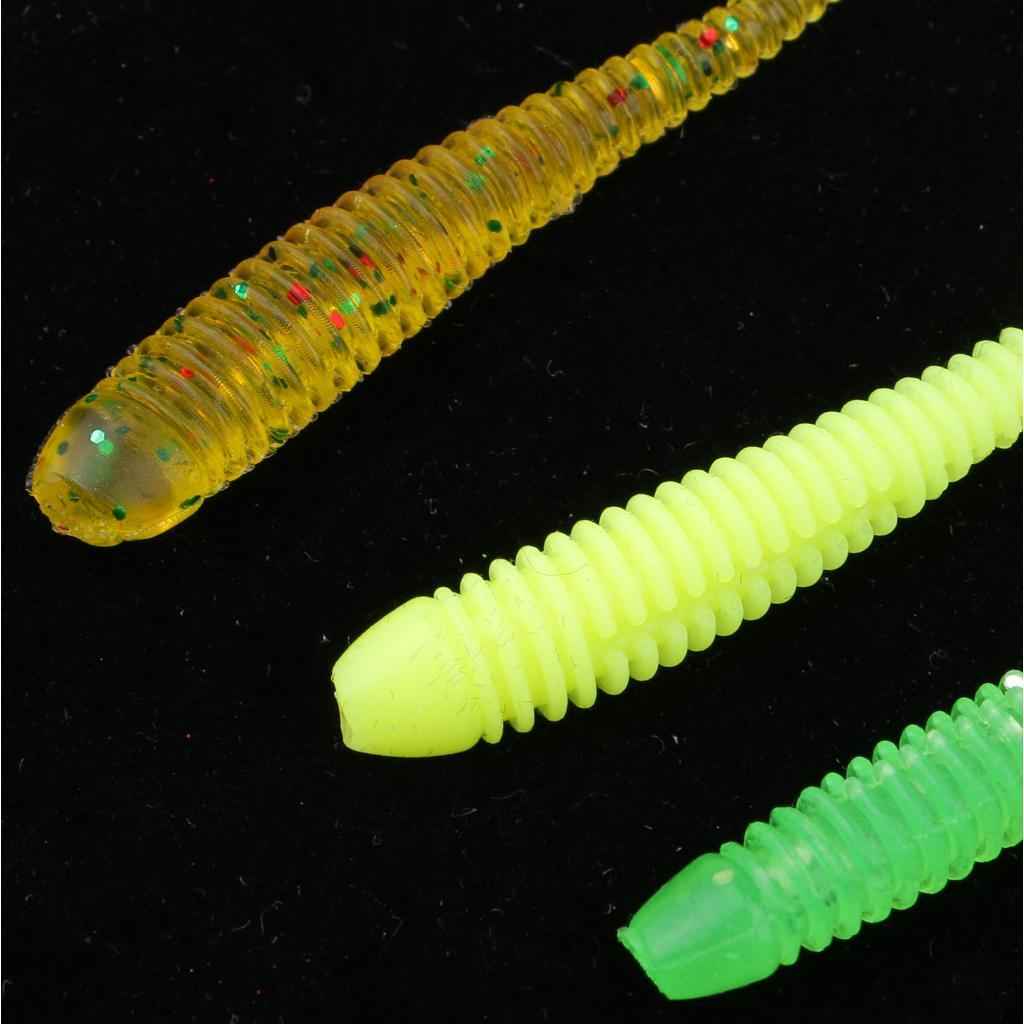 10x Colorful Artificial Worm Fishing Lures T Tail Earthworm Grub Baits Luminous Soft Baits