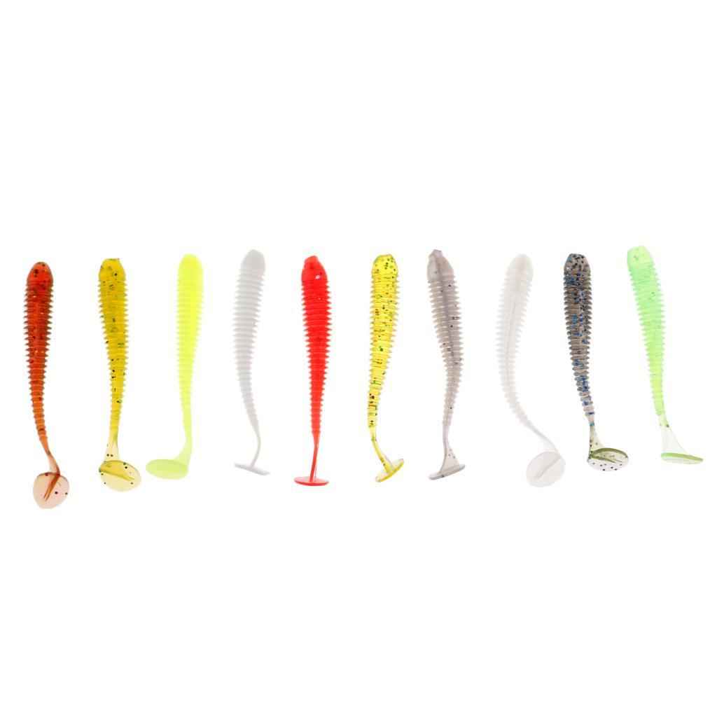 10x Colorful Artificial Worm Fishing Lures T Tail Earthworm Grub Baits Luminous Soft Baits