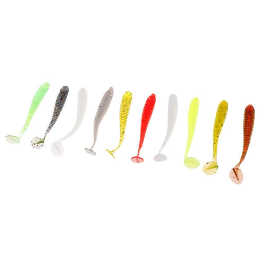10x Colorful Artificial Worm Fishing Lures T Tail Earthworm Grub Baits Luminous Soft Baits