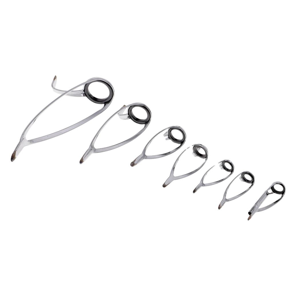 7pcs Ceramic Ring Eyes Fishing Rod Guides Line Ring Stainless Steel Frame