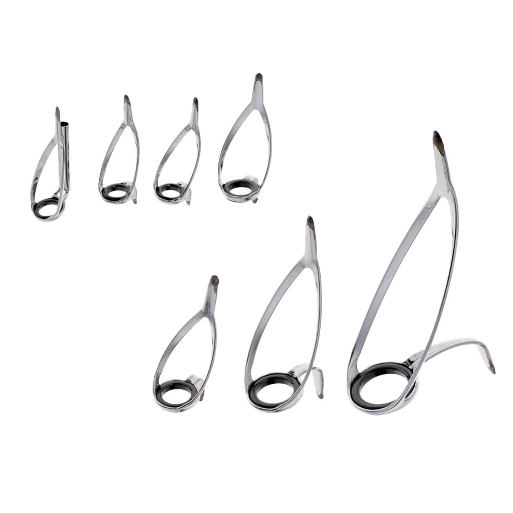 7pcs Ceramic Ring Eyes Fishing Rod Guides Line Ring Stainless Steel Frame