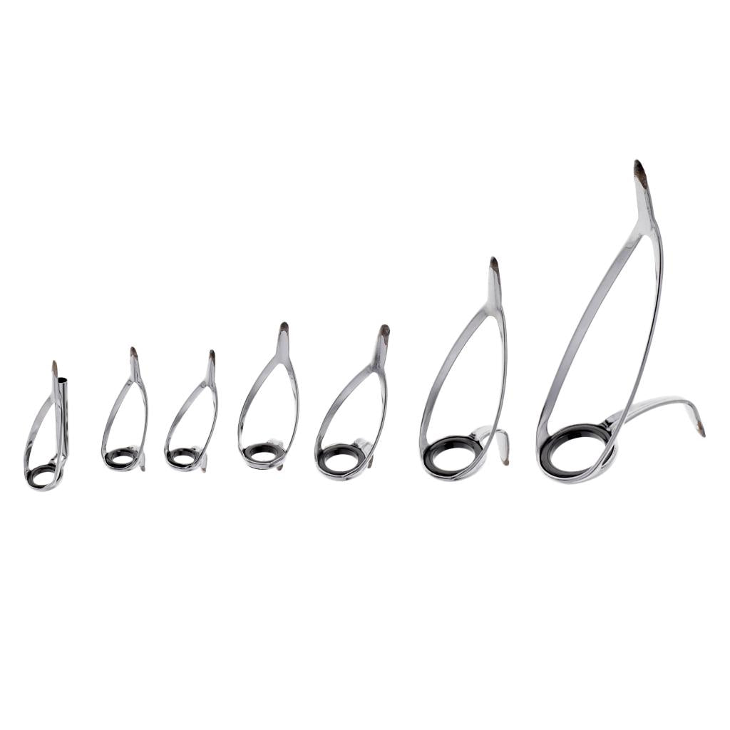 7pcs Ceramic Ring Eyes Fishing Rod Guides Line Ring Stainless Steel Frame