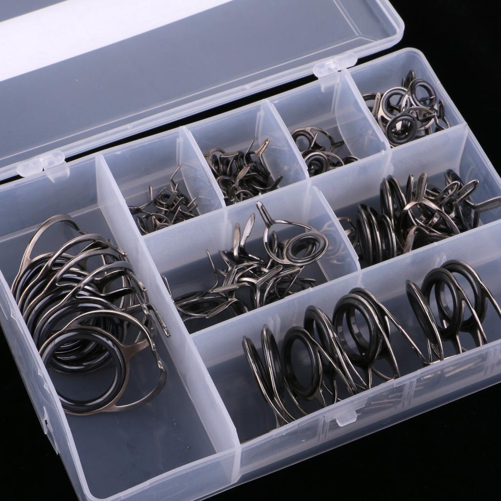 75x Stainless Steel Fishing Rod Guide Ring Rod Repair Kit DIY Tip Ring Gray