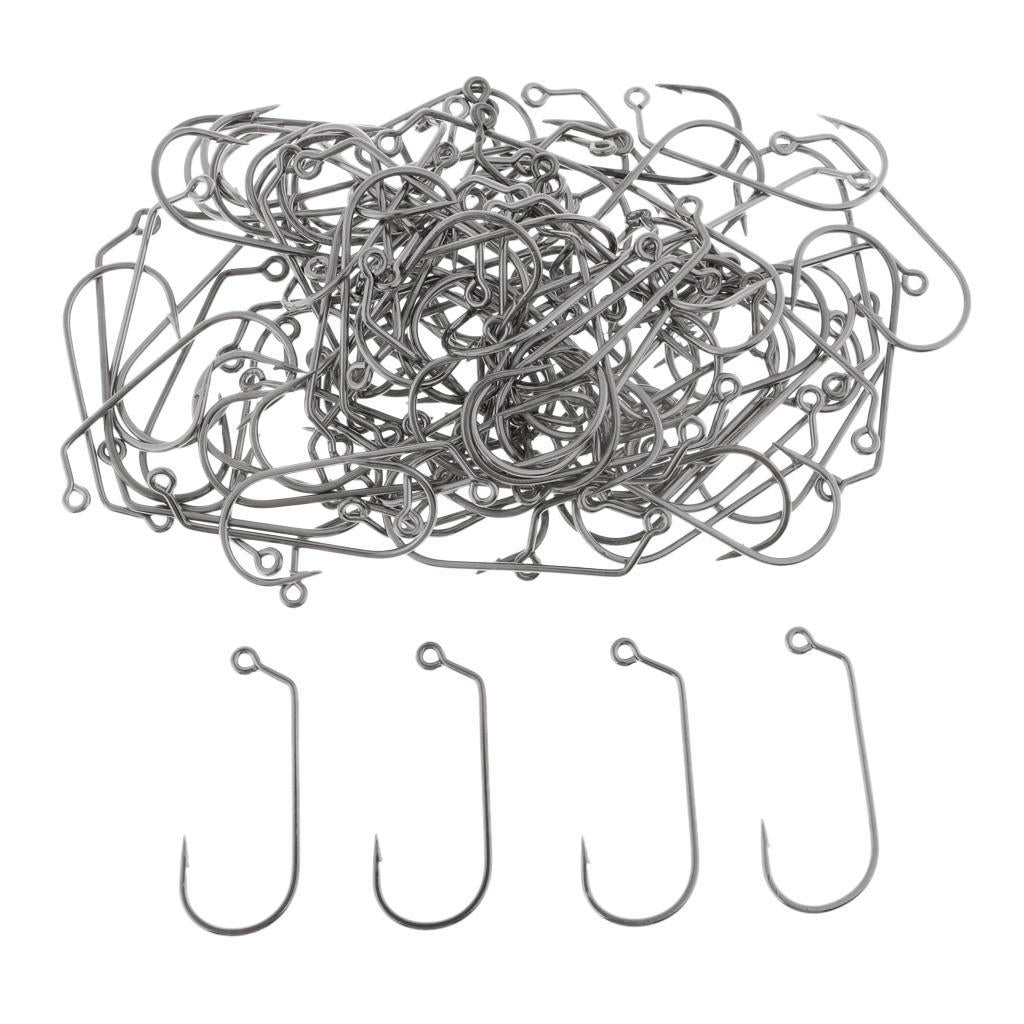 100pcs Worm Fishing Hooks High Carbon Steel Jig Barbed Hook for Big Fish 3-0