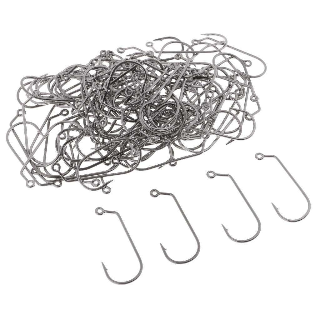 100pcs Worm Fishing Hooks High Carbon Steel Jig Barbed Hook for Big Fish 3-0