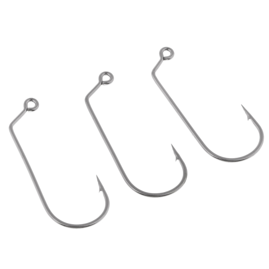100pcs Worm Fishing Hooks High Carbon Steel Jig Barbed Hook for Big Fish 3-0