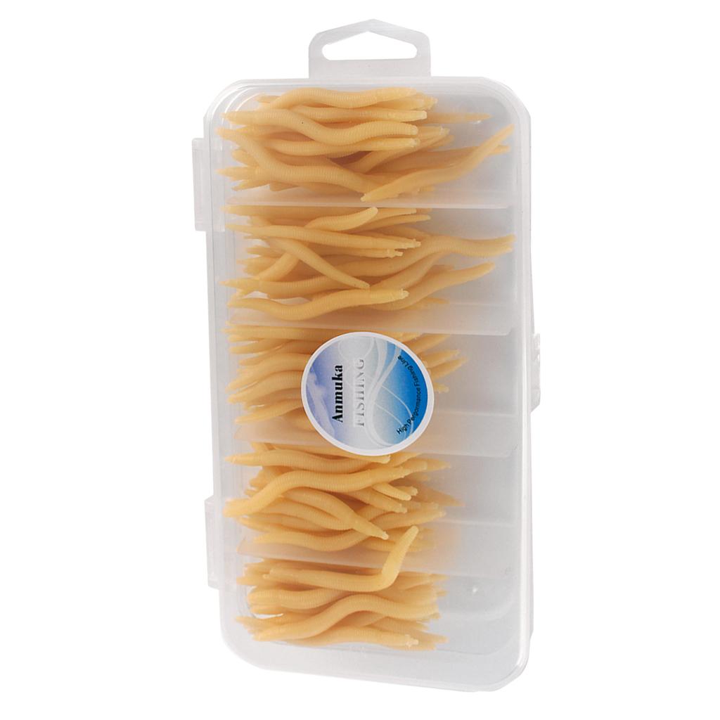 150pcs Artificial Soft Earthworm Fishing Bait Worm Lure Maggot Bait Beige