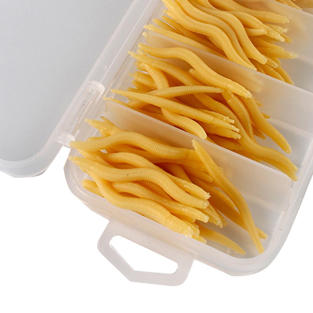 150pcs Artificial Soft Earthworm Fishing Bait Worm Lure Maggot Bait Beige