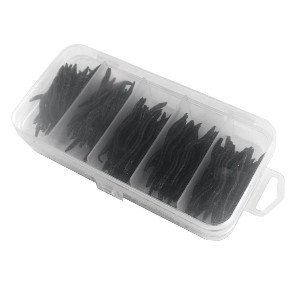 4x150pcs Artificial Soft Earthworm Fishing Bait Worm Lure Maggot Bait Black