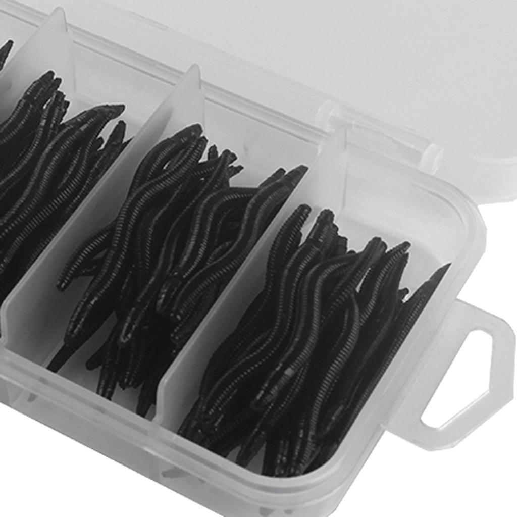4x150pcs Artificial Soft Earthworm Fishing Bait Worm Lure Maggot Bait Black