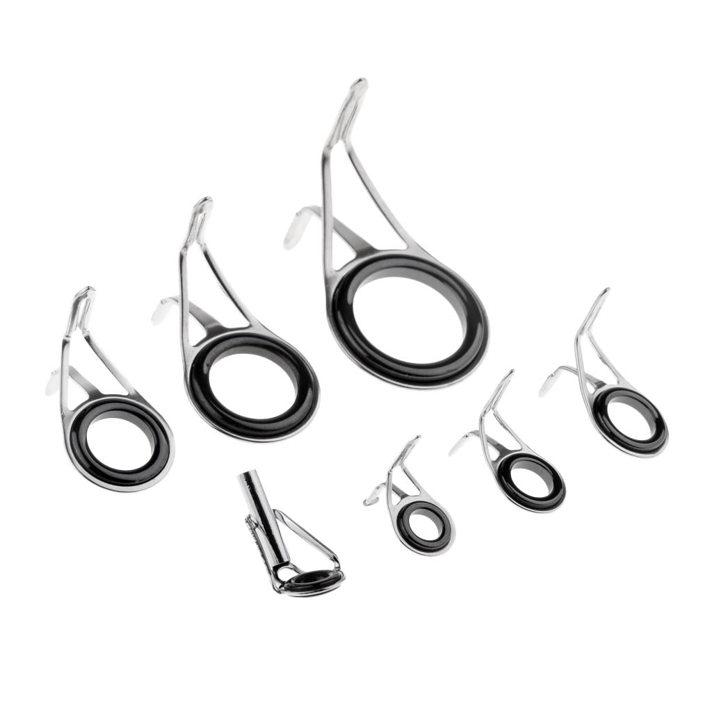 7pcs Mixed Size Fishing Rod Guides Tips Double Leg Line Ring Rod Repair Kit