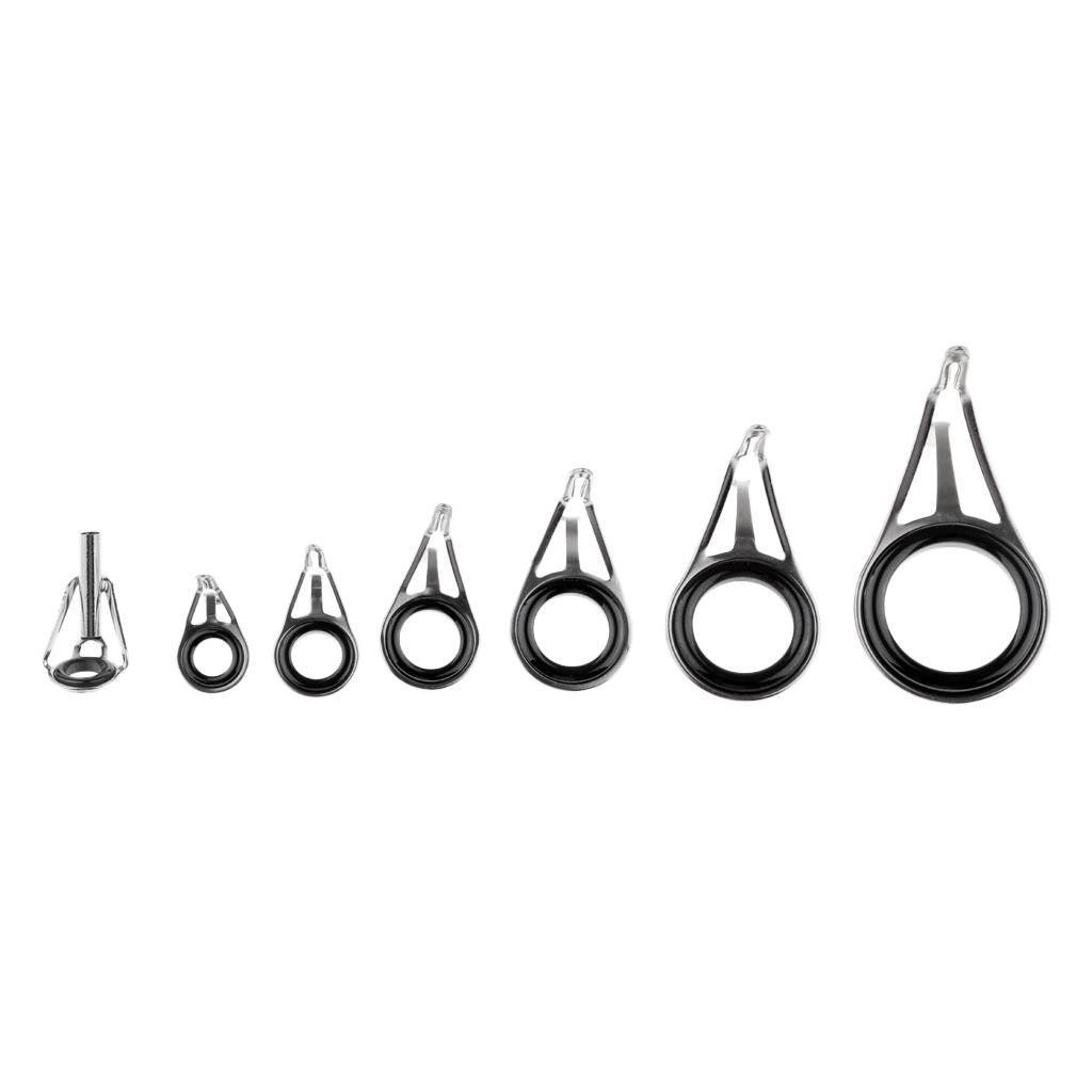 7pcs Mixed Size Fishing Rod Guides Tips Double Leg Line Ring Rod Repair Kit