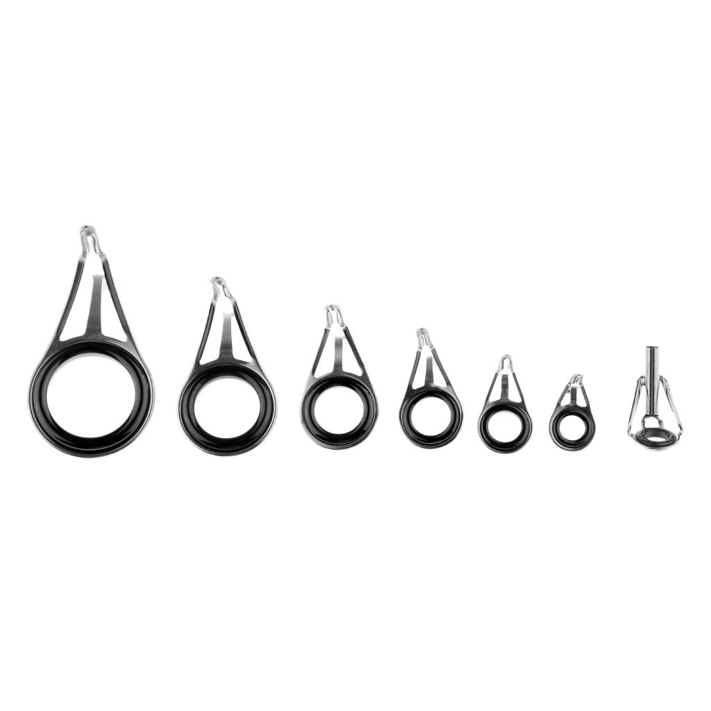 7pcs Mixed Size Fishing Rod Guides Tips Double Leg Line Ring Rod Repair Kit