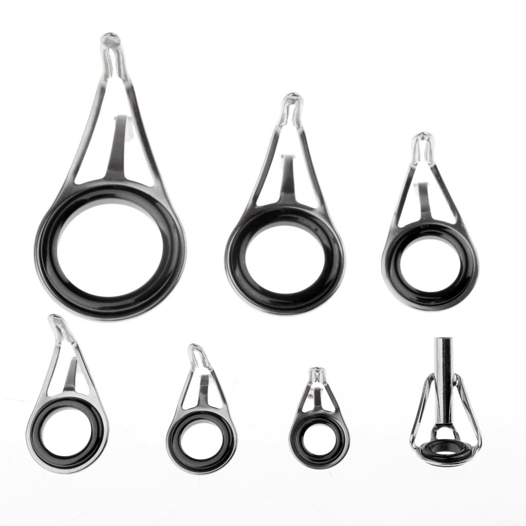 7pcs Mixed Size Fishing Rod Guides Tips Double Leg Line Ring Rod Repair Kit