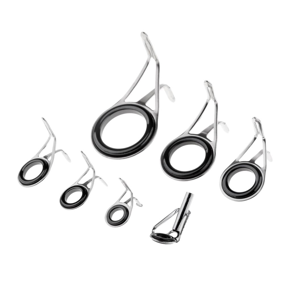 7pcs Mixed Size Fishing Rod Guides Tips Double Leg Line Ring Rod Repair Kit