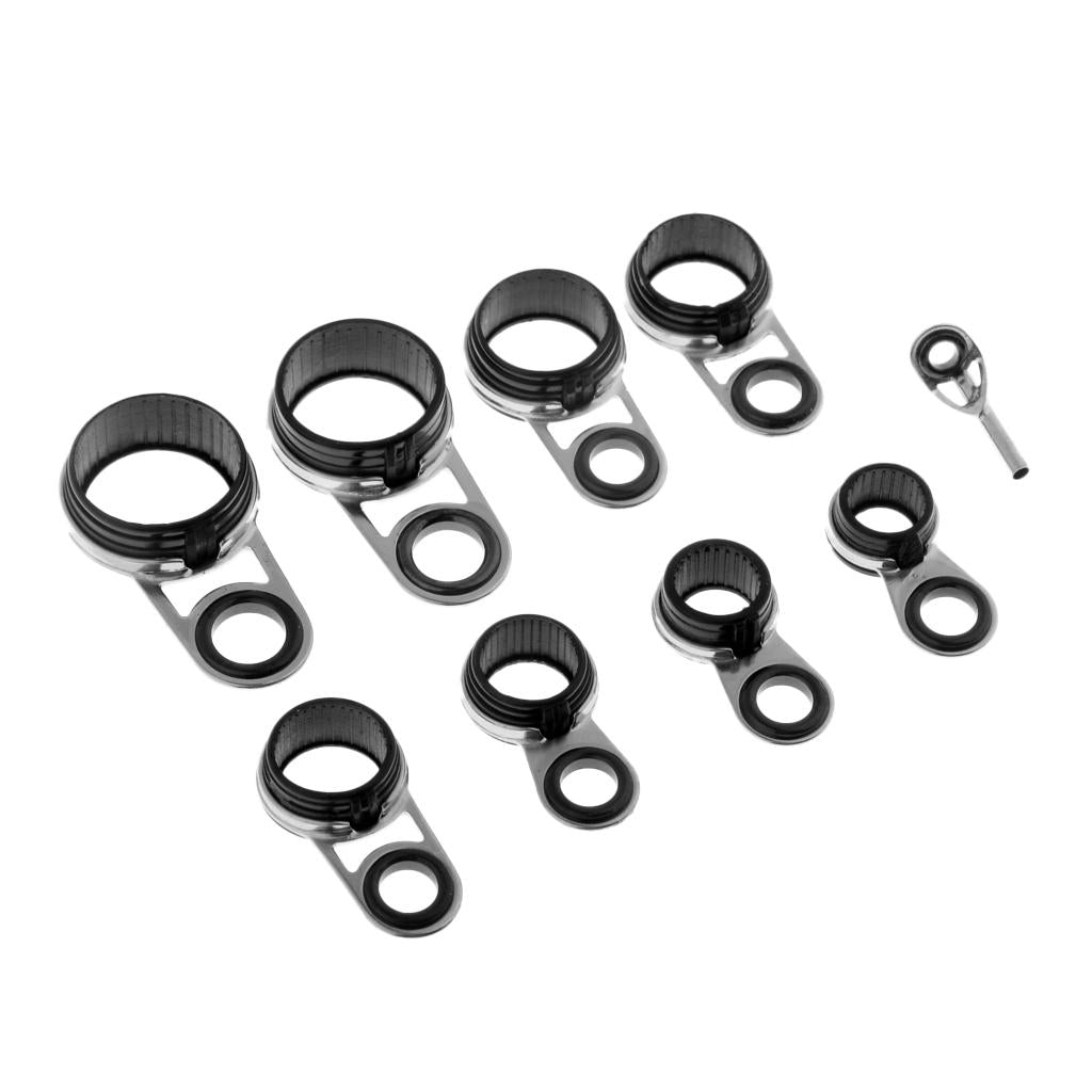 9pcs Rock Casting Fishing Rod Guides Eye Ring Tip Line Ring Rod Repair Kit