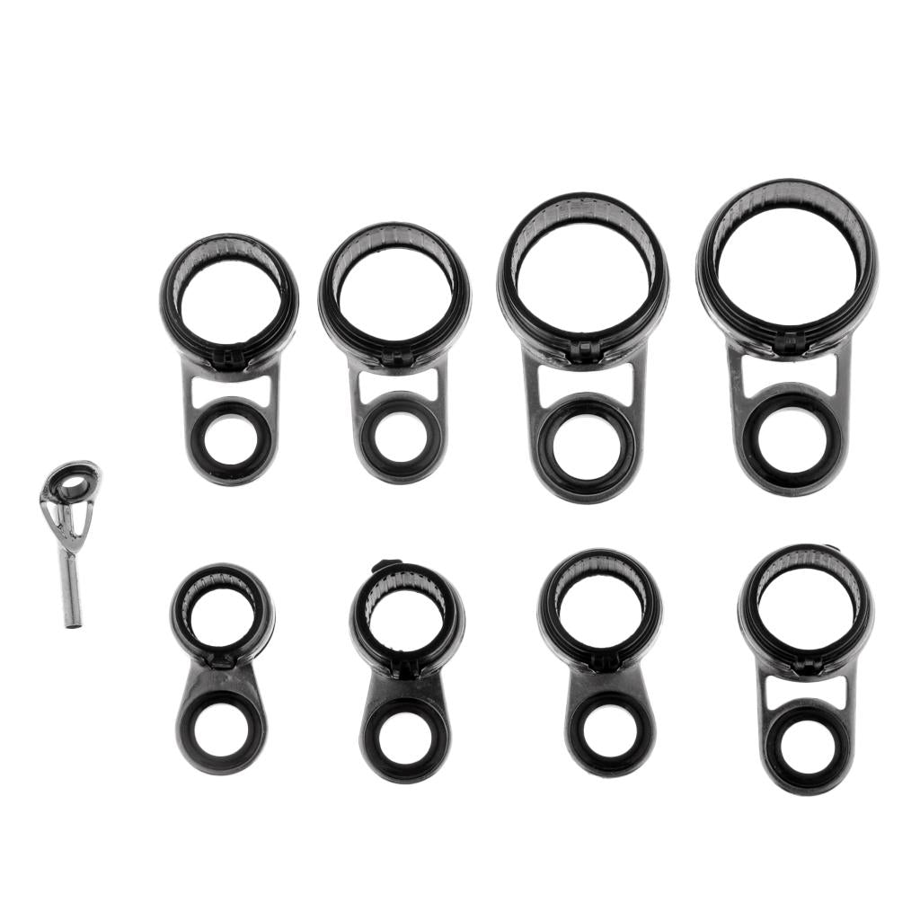 9pcs Rock Casting Fishing Rod Guides Eye Ring Tip Line Ring Rod Repair Kit