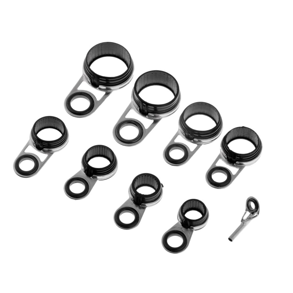 9pcs Rock Casting Fishing Rod Guides Eye Ring Tip Line Ring Rod Repair Kit