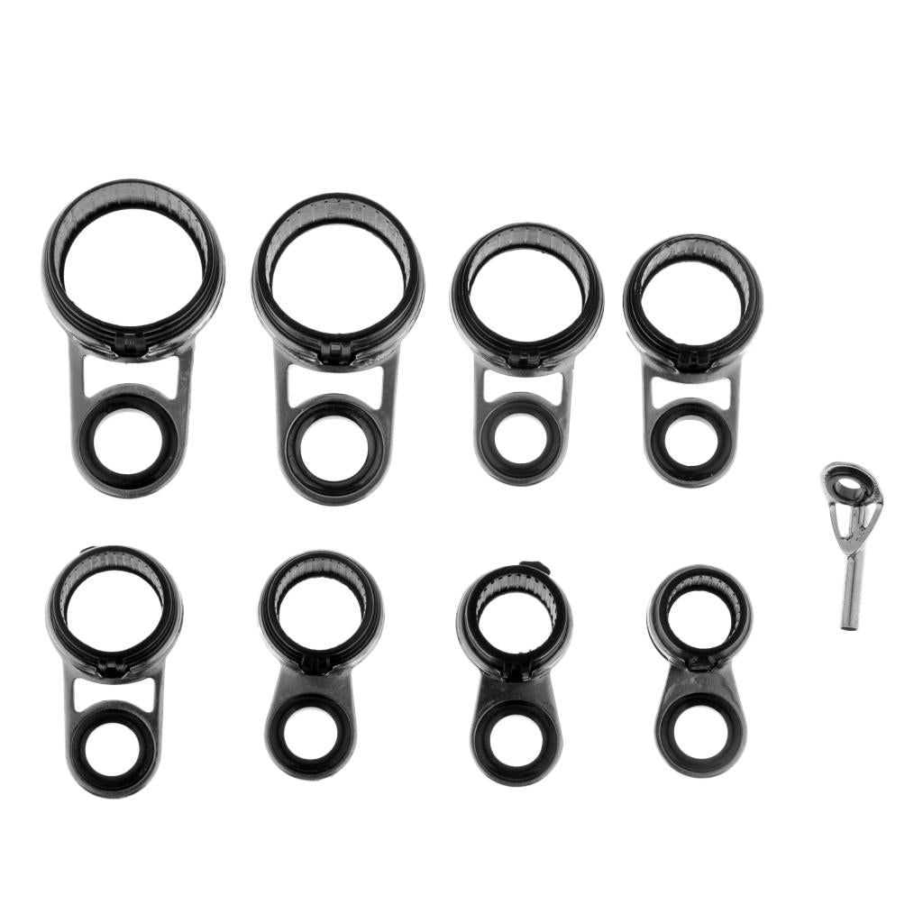 9pcs Rock Casting Fishing Rod Guides Eye Ring Tip Line Ring Rod Repair Kit