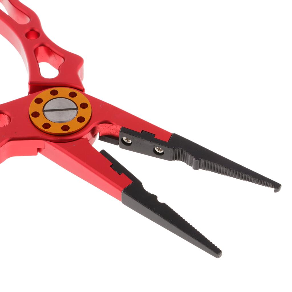 Fishing Pliers Line Cutter Split Ring Fishing Tools with Lanyard Red