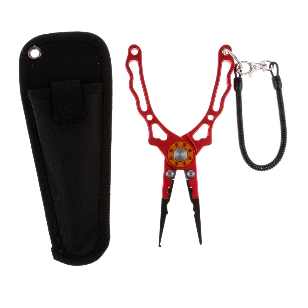 Fishing Pliers Line Cutter Split Ring Fishing Tools with Lanyard Red