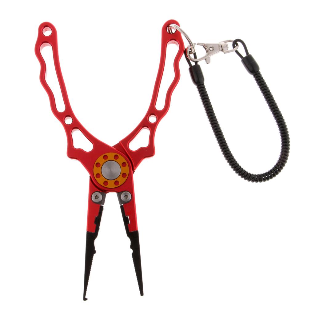 Fishing Pliers Line Cutter Split Ring Fishing Tools with Lanyard Red