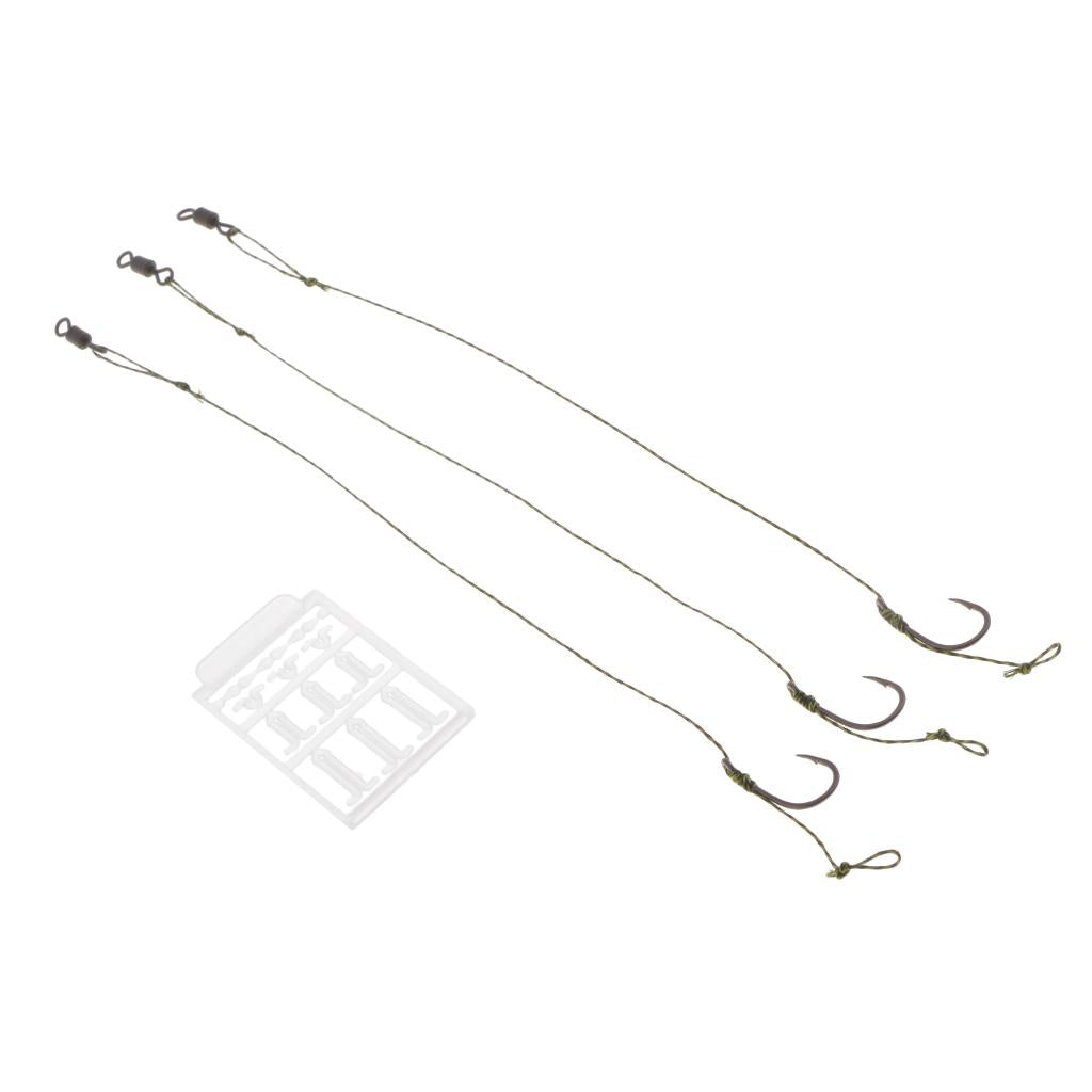 3pcs Ready Tied Carp Fishing Rigs - Barbed Hook Assembled Rigs Hook Size 8