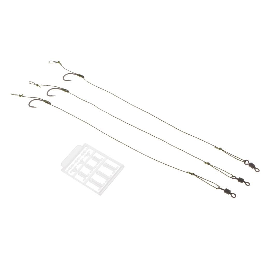 3pcs Ready Tied Carp Fishing Rigs - Barbed Hook Assembled Rigs Hook Size 8