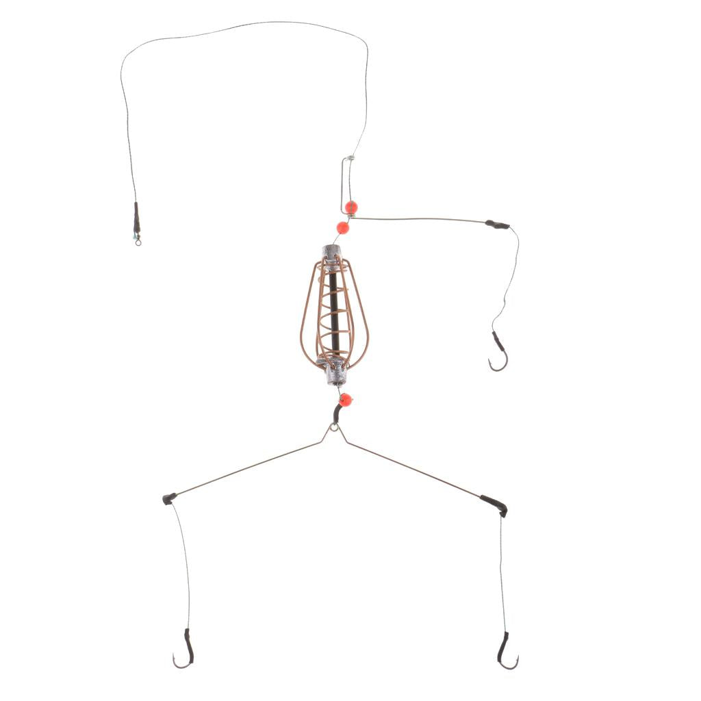 2xFishing Feeder Basket Holder Fishing Bait Cage with Line Hooks Sinker 25g