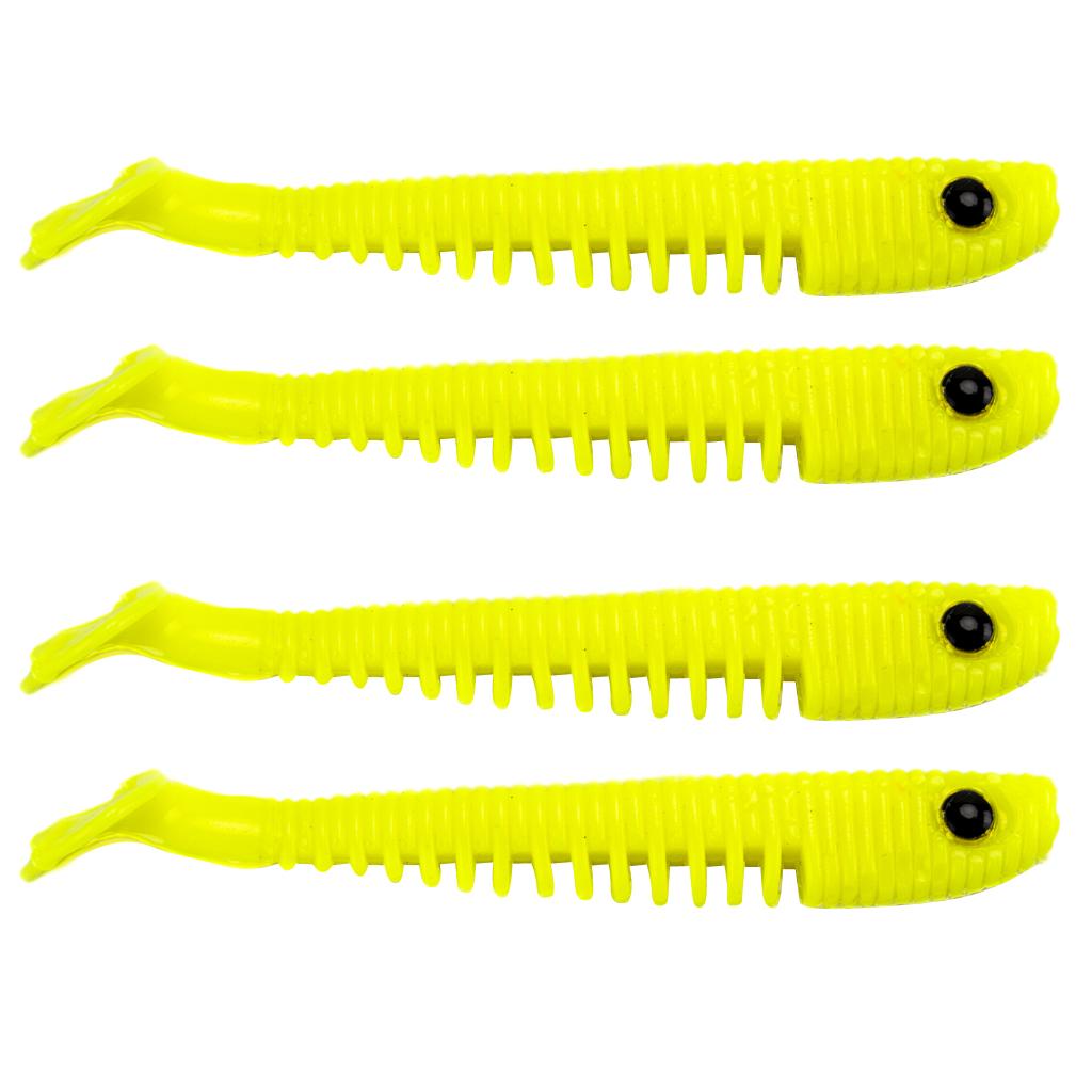 4pcs Soft Simulation Fishing Lures Artificial T Tail Bait Swimbaits Yellow