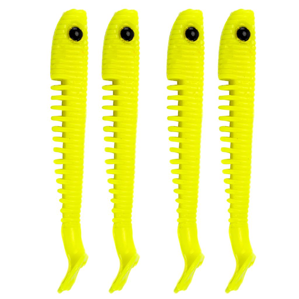 4pcs Soft Simulation Fishing Lures Artificial T Tail Bait Swimbaits Yellow