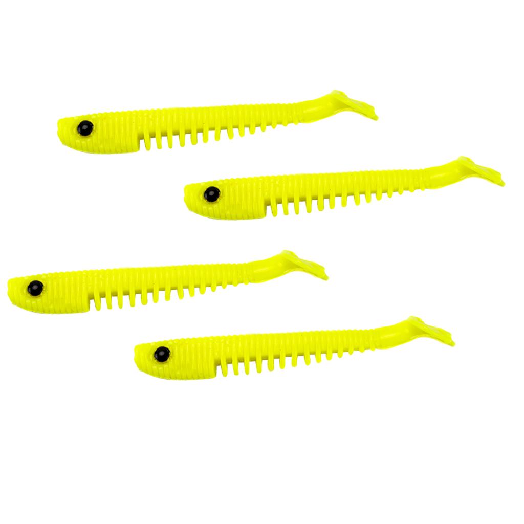 4pcs Soft Simulation Fishing Lures Artificial T Tail Bait Swimbaits Yellow