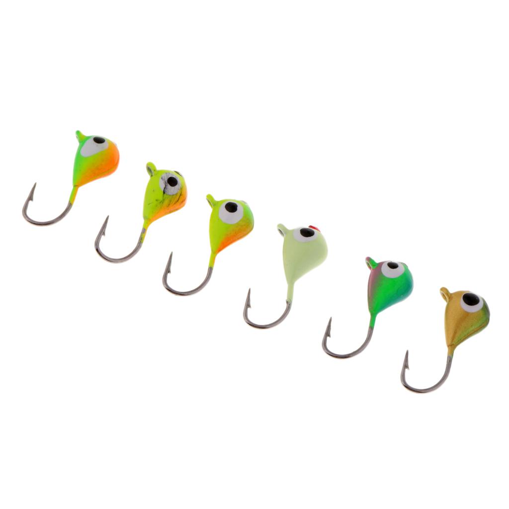 6pcs Ice Fishing Jigs Lure Lead Head Single Hook for Bass Walleye 15mm/1.1g
