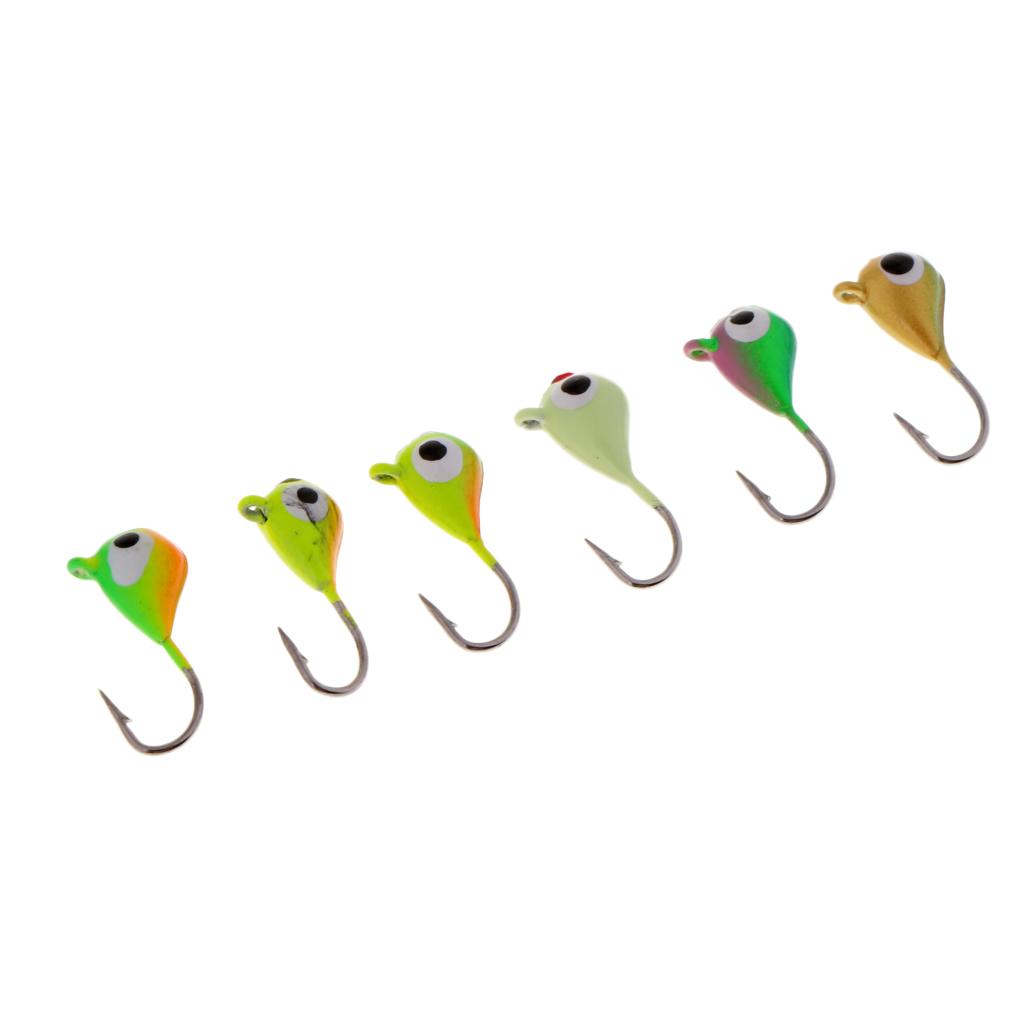 6pcs Ice Fishing Jigs Lure Lead Head Single Hook for Bass Walleye 15mm/1.1g