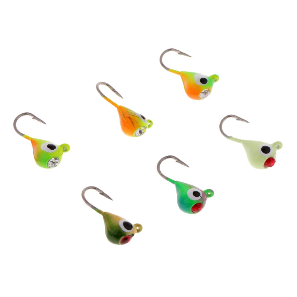 6pcs Ice Fishing Jigs Lure Lead Head Single Hook for Bass Walleye 15mm/1.1g