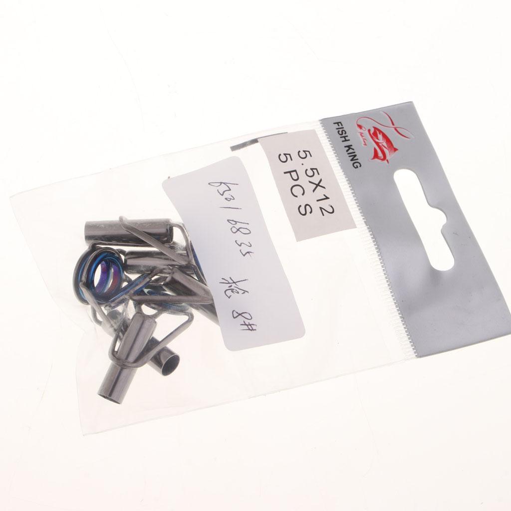 5pcs Fishing Rod Guides Ring Repair Kit Spinning Casting Rod Tip Tops Size 8