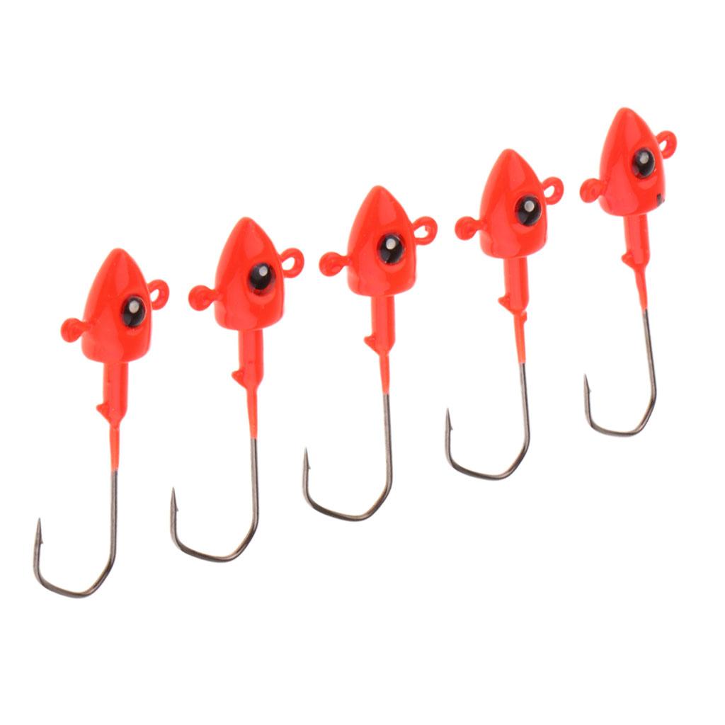 5pcs Fishing Jigs Lead Jig Head Hooks Saltwater Fishing Lures Baits Red 7g